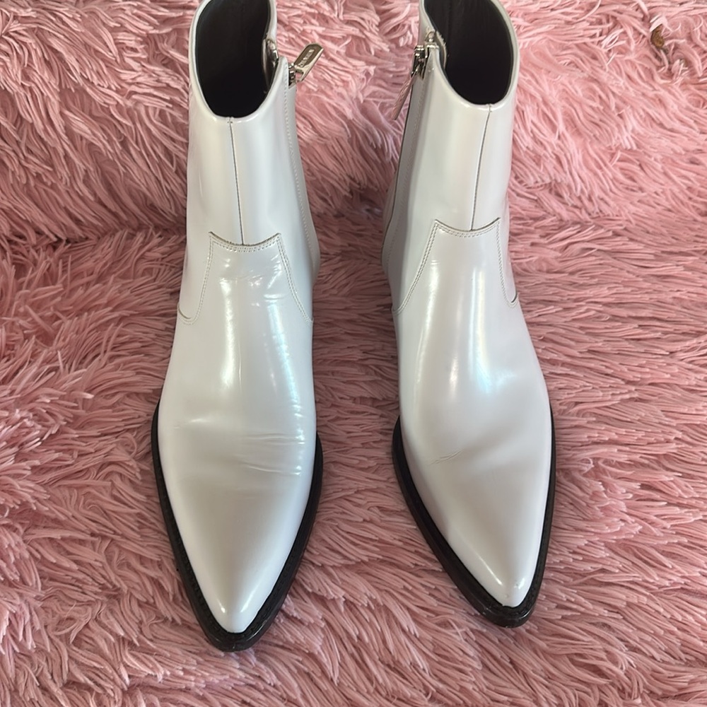 Calvin Klein 205W39NYC Tiesa White Glossed Leather Ankle Boots - Picture 2 of 15